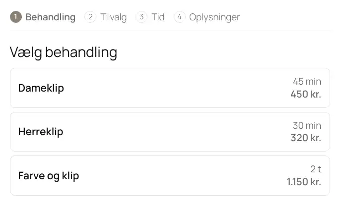 Sådan ser bookingformularen ud for kunden. Den følger dit temas font, og du vælger selv accentfarven.
